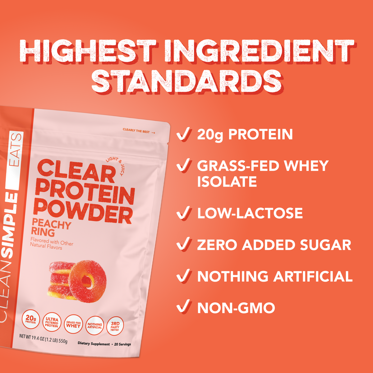Clear Protein Powder: Peachy Ring (20 Serving)
